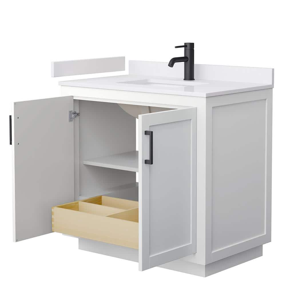 Miranda 36" White Plywood Single Sink Vanity with Marble Top