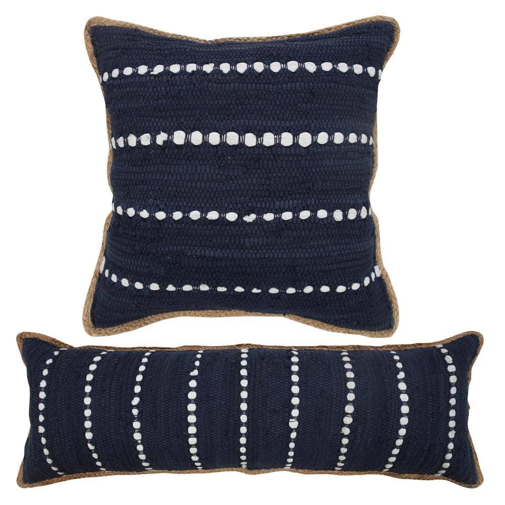 Ox Bay Ringo 20" x 20" Navy Blue/White Jute Bordered Striped Cotton Adult Decorative Throw Pillow