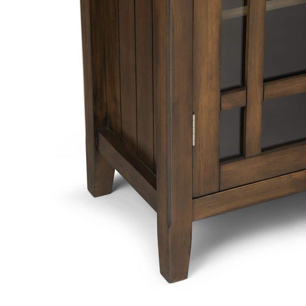 Simpli Home Bedford 39"W Solid Wood 4-Shelf Medium Storage Cabinet with Glass Doors and Adjustable Shelves