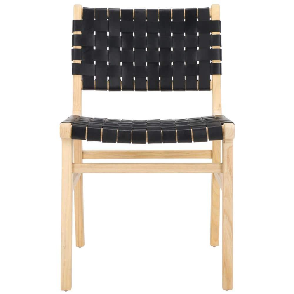 Taika Woven Leather Dining Chair (Set Of 2)  - Black/Light Natural - Safavieh
