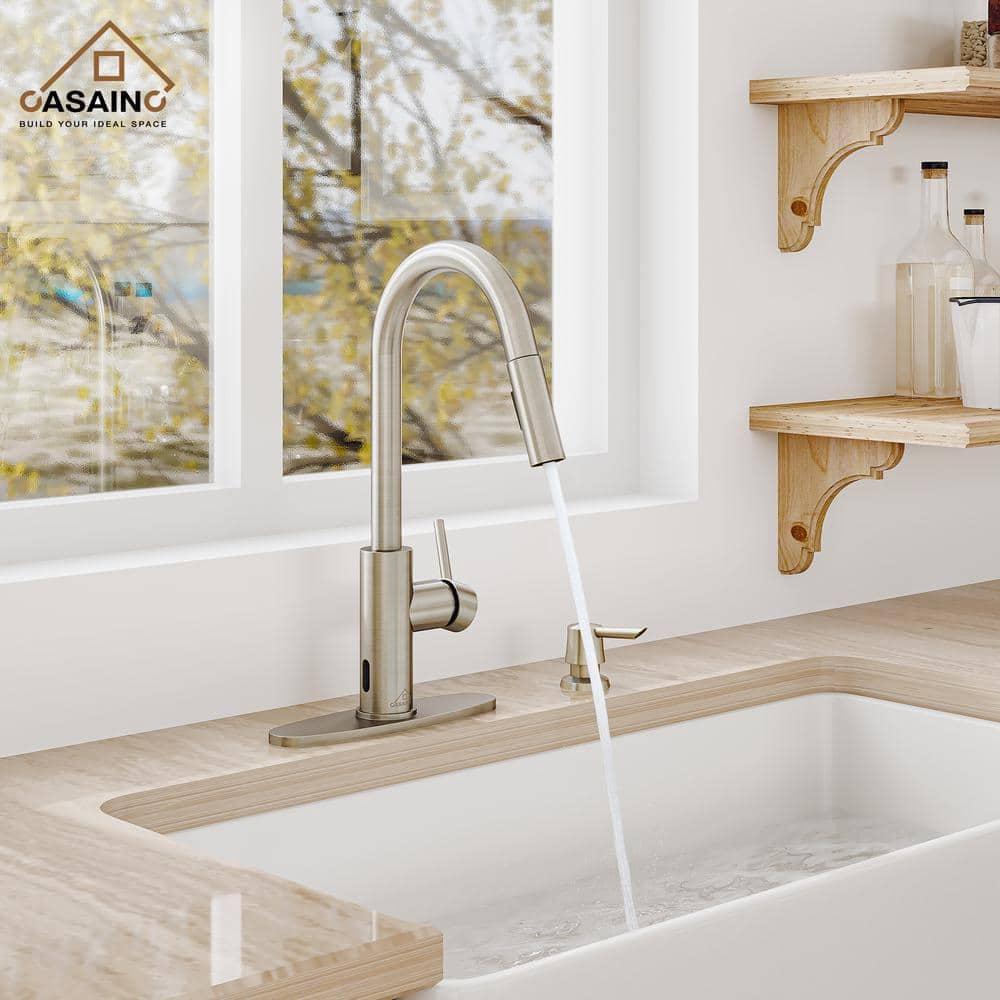 Willow Single-Handle Pull Down Sprayer Kitchen Faucet with Infrared Sensor, Soap Dispenser and Deck Plate