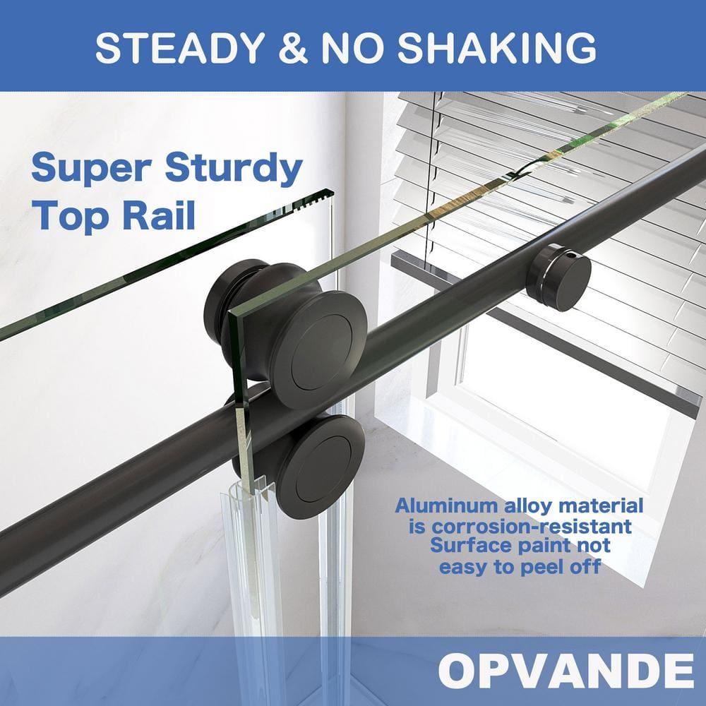 OPVANDE MT 8-2001-6076BLK 56-60 In. W X 76 In. H Single Sliding Frameless Shower Door With 5/16 In. (8 Mm) Tempered Glass