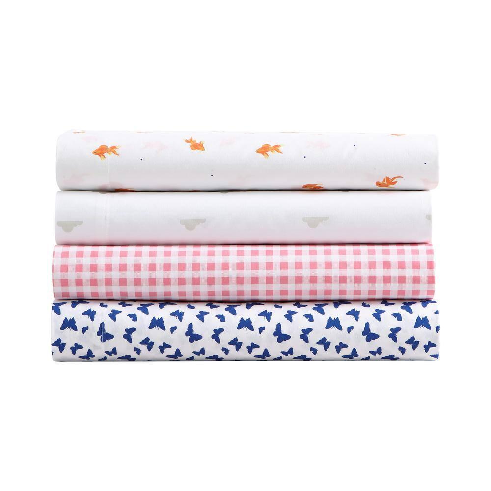 Queen Printed Pattern Percale Cotton Sheet Set Pink Gingham - Poppy & Fritz