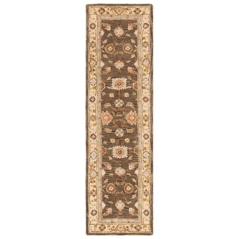 SAFAVIEH Anatolia Sherman Floral Wool Runner Rug, Brown/Taupe, 2'3" x 8'