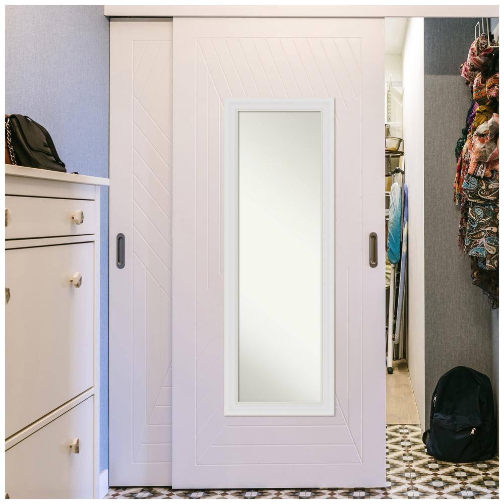 18" x 52" Flair Framed On the Door Mirror Soft White - Amanti Art: Modern Rectangle, Polystyrene Frame, No Assembly Required