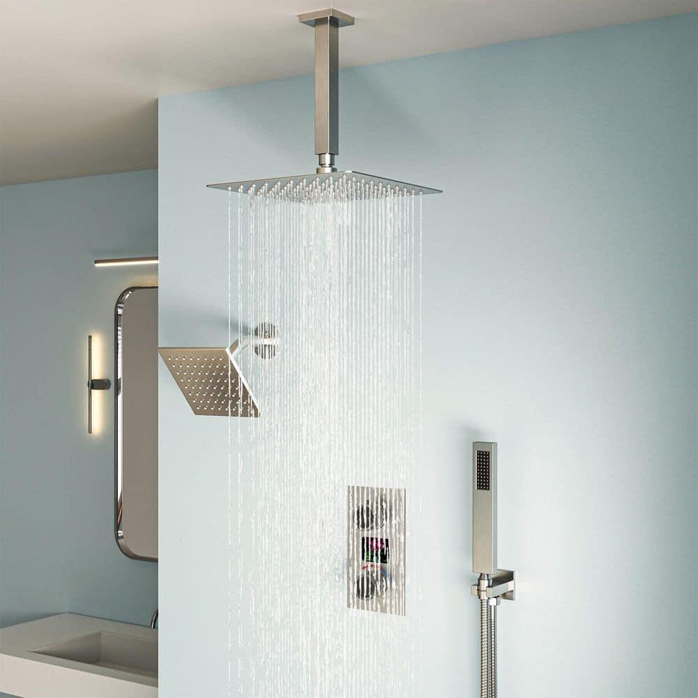 Pressure Balancing Shower Faucet 12" High-Pressure Dual Showerheads with LCD Display