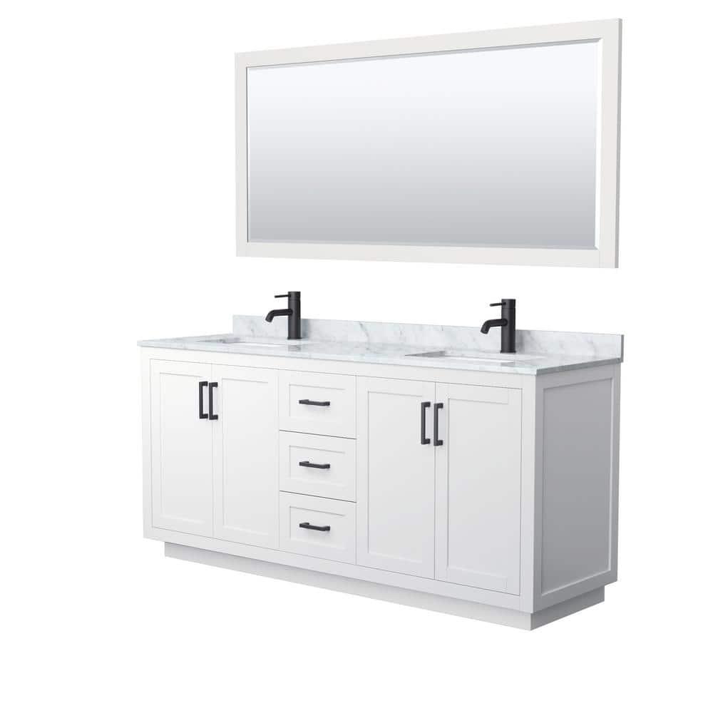 Wyndham Collection Miranda 72" Freestanding Double Bathroom Vanity with Marble Top with 70" Mirror