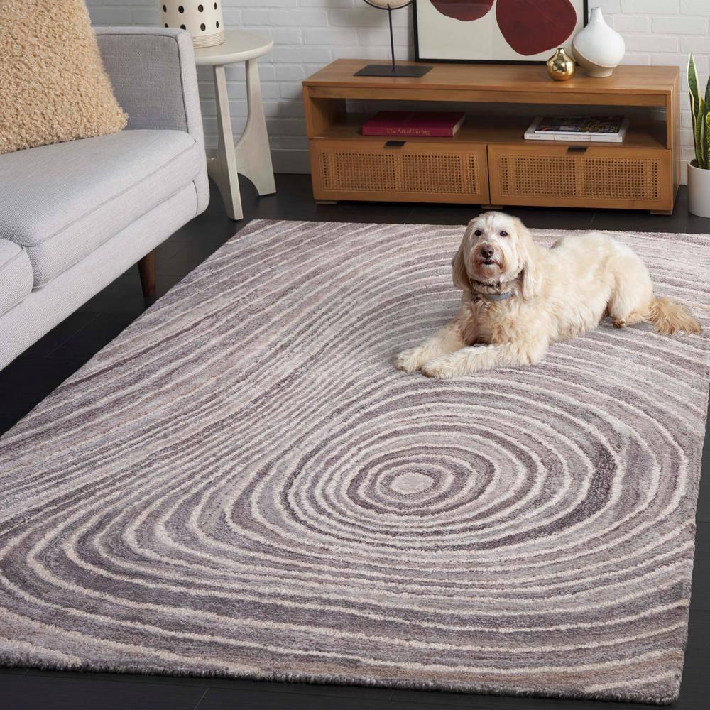 Abstract ABT153 Handmade Tufted Area Rug - Grey/Ivory - 8' X 10' - Safavieh