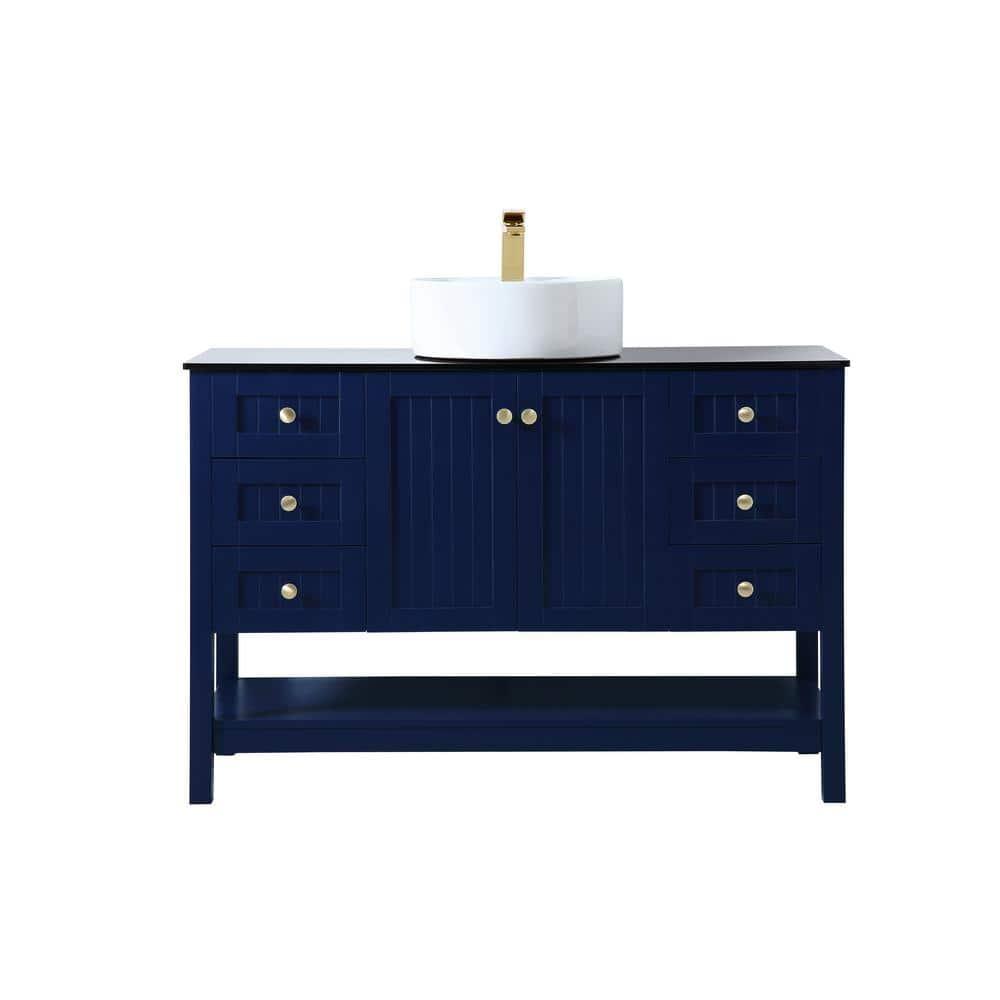 Elegant Decor Ralph 48" MDF Wood and Steel Vessel Sink Bathroom Vanity in Blue