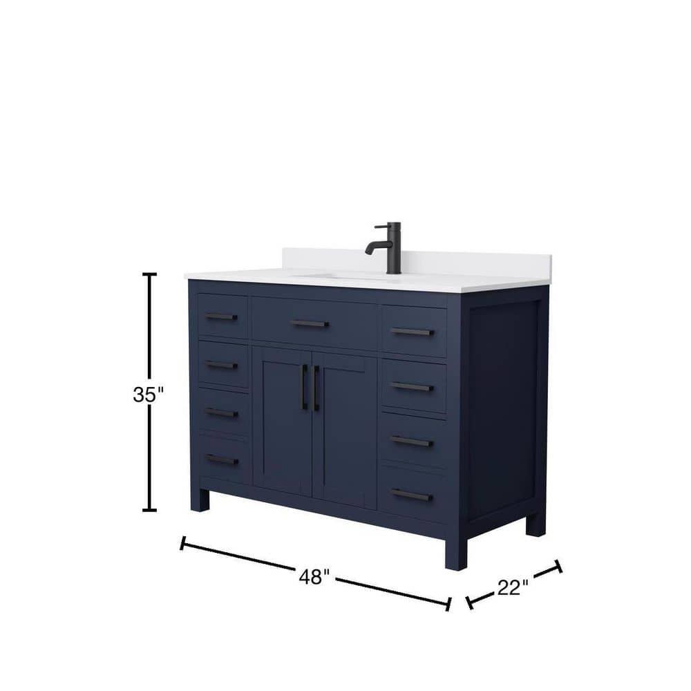 Beckett 48" Dark Blue Wood Bathroom Vanity with White Marble Top