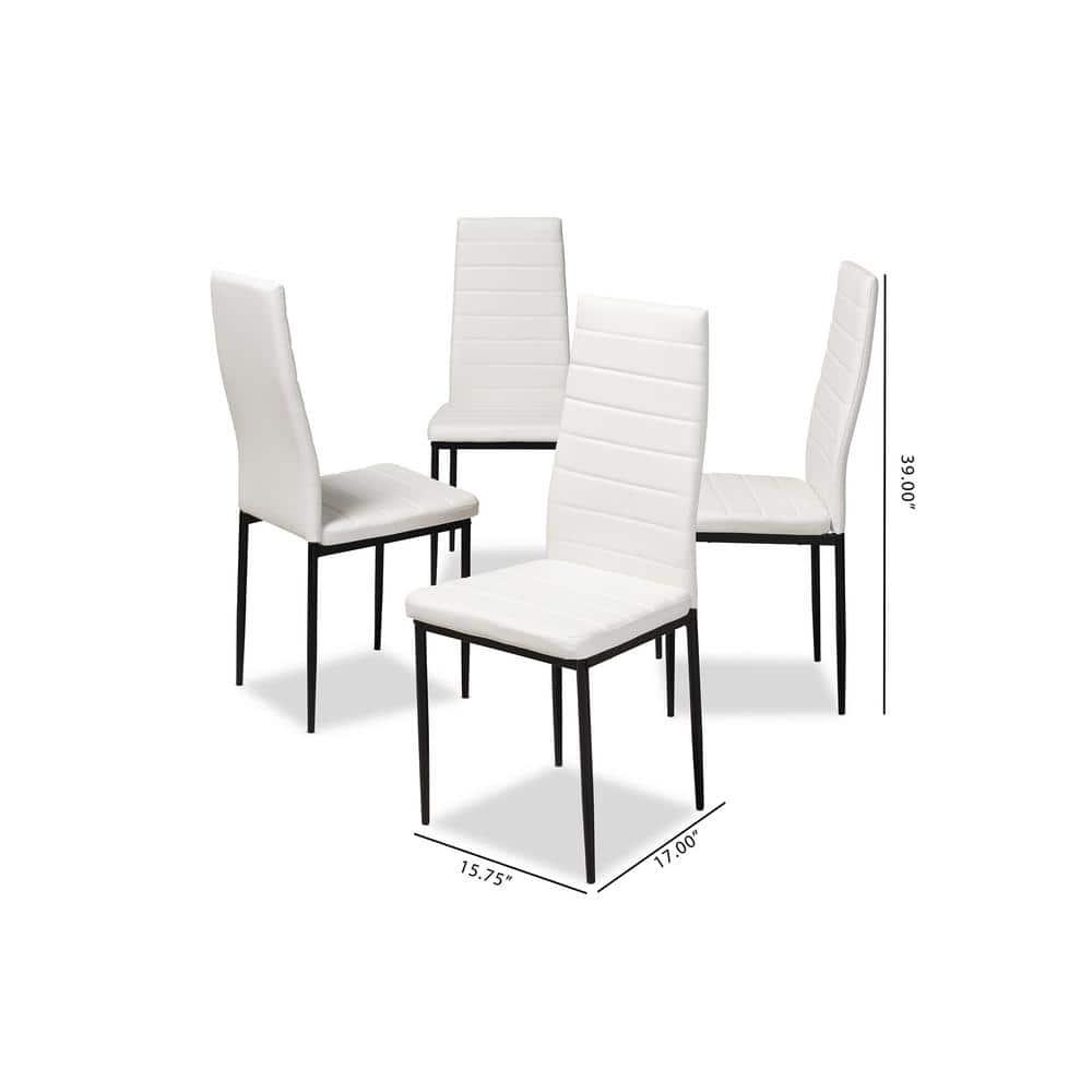 Set of 4 Armand Modern and Contemporary Faux Leather Upholstered Dining Chairs White - Baxton Studio: Minimalist Design, Metal Legs, Foam Padding