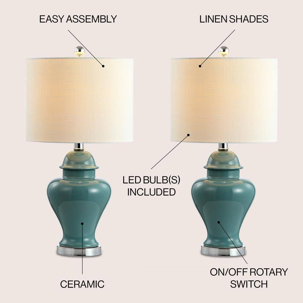JONATHAN Y Qin 22" Ceramic/Iron Classic Cottage LED Table Lamp, Jade Green