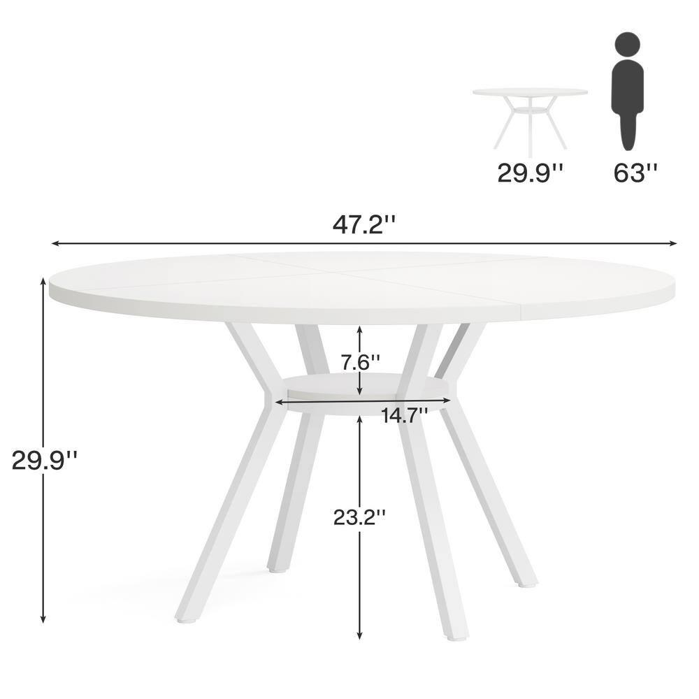 Tribesigns 47 Inch Round Dining Table, Modern Kitchen Table for 4, Small Dinner Table for Dining Room, Living Room, White (Only Table)