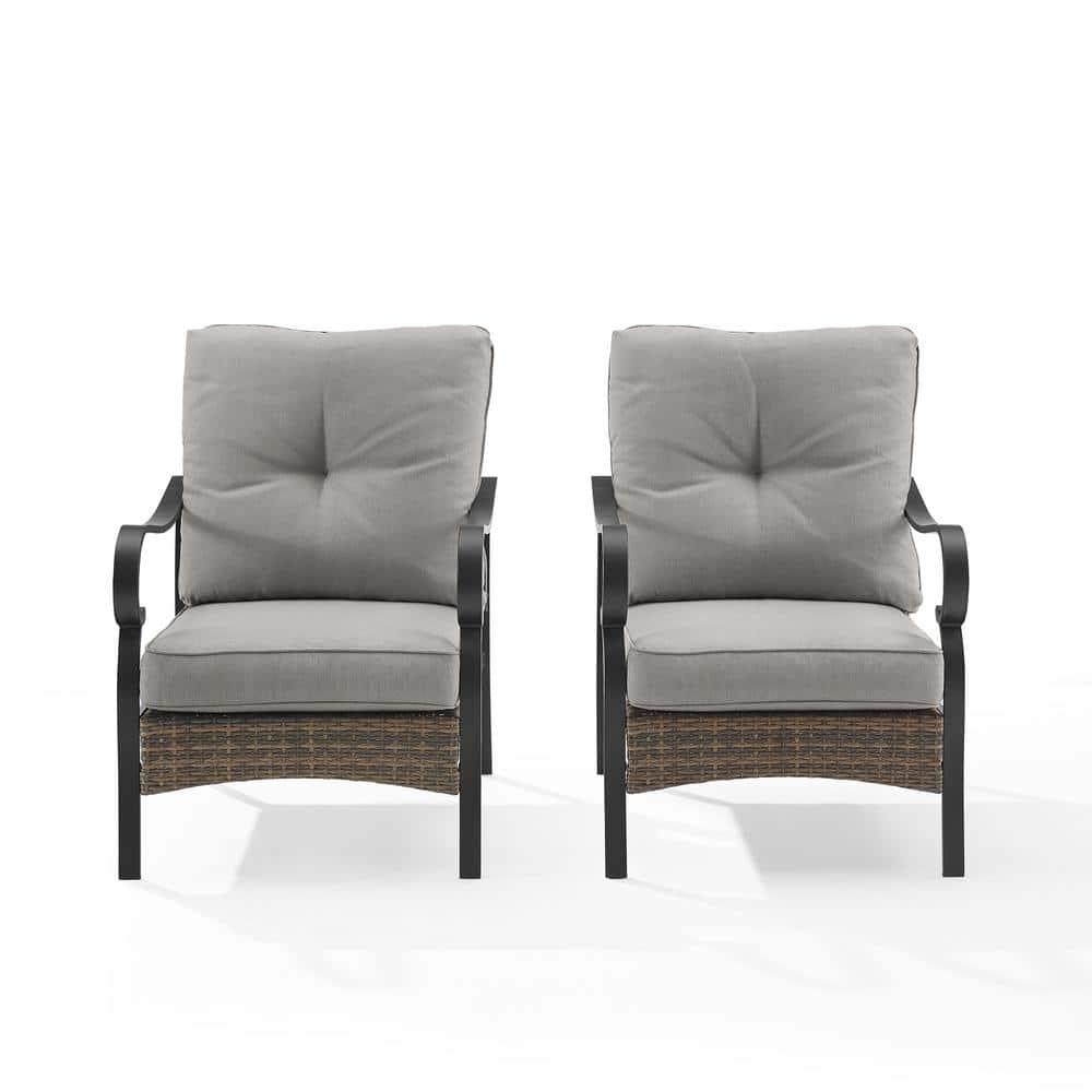 2pk Dahlia Outdoor Steel Arm Chairs Taupe/Matte Black - Crosley: Padded, Weather-Resistant Patio Seating