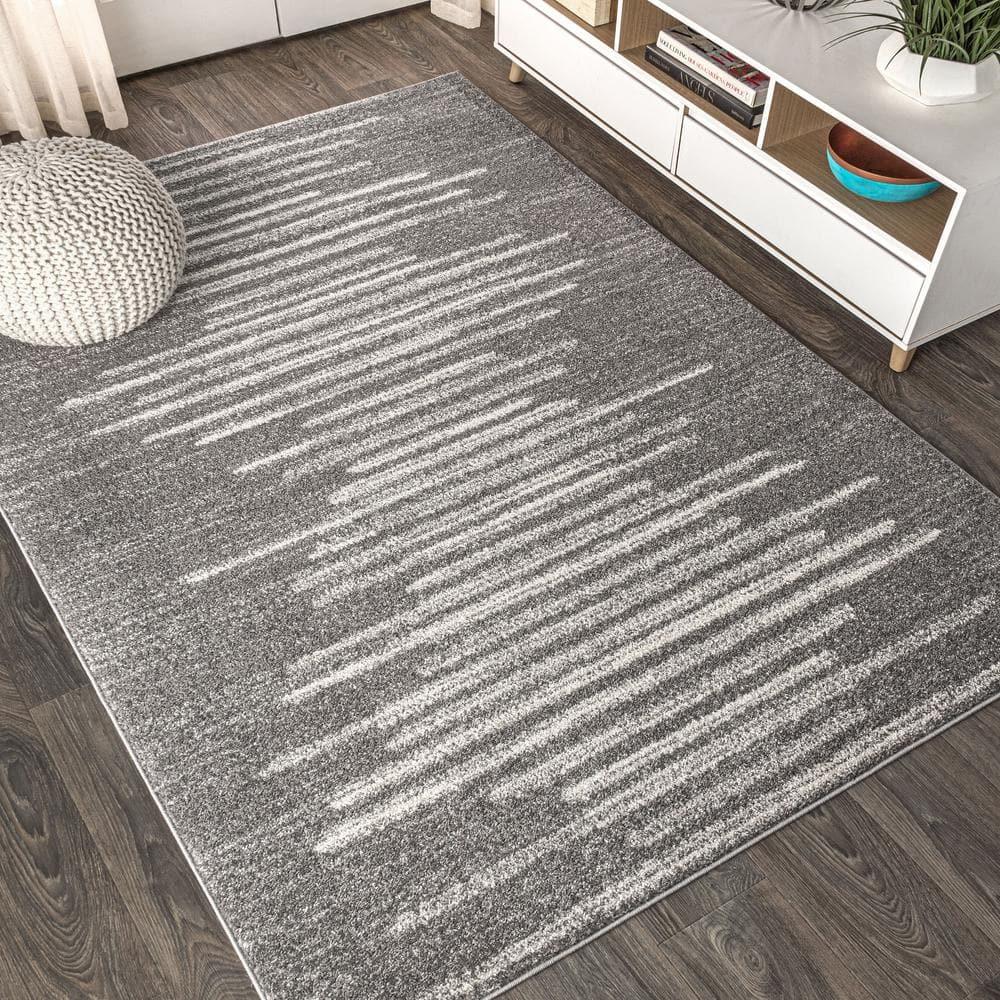 3'x5' Aya Berber Stripe Geometric Area Rug, Gray/Cream - JONATHAN Y