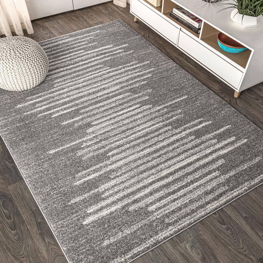 8'x10' Aya Berber Stripe Geometric Area Rug, Gray/Cream - JONATHAN Y