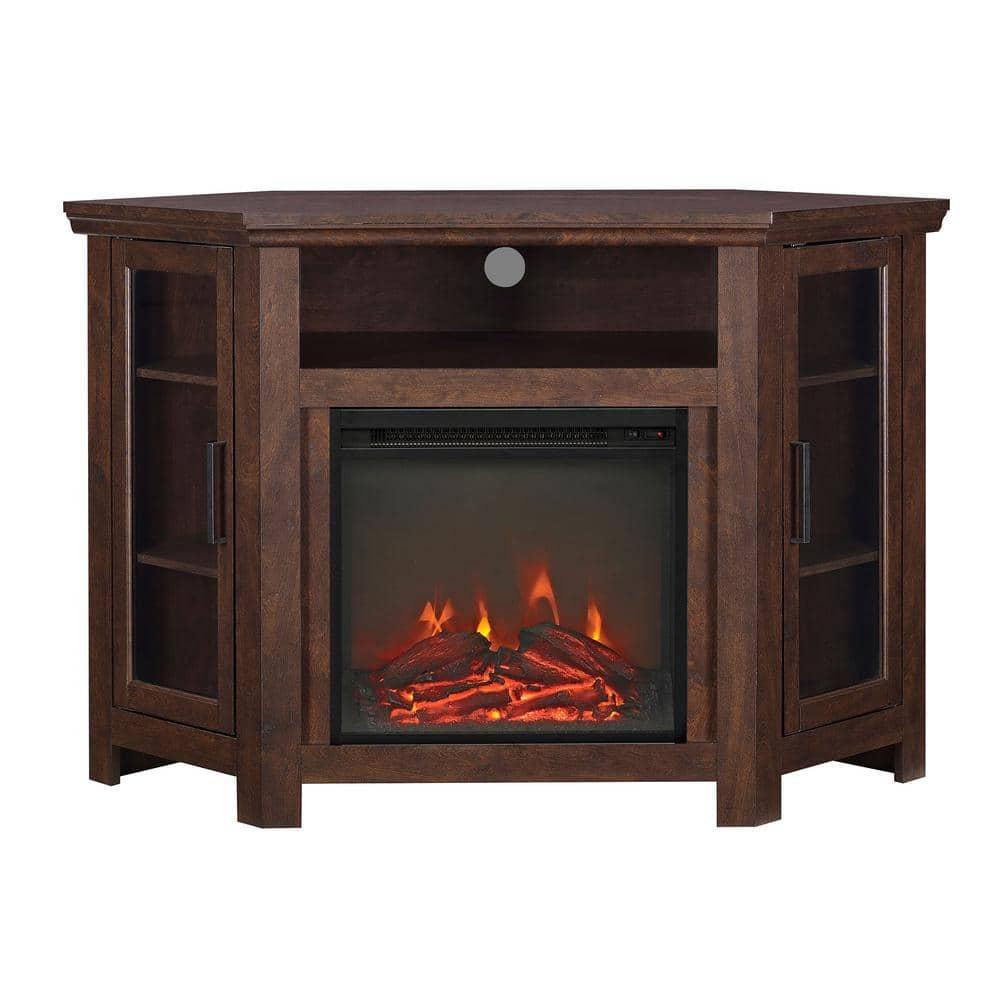48" MDF Wood Corner Fireplace TV Stand - Traditional Brown