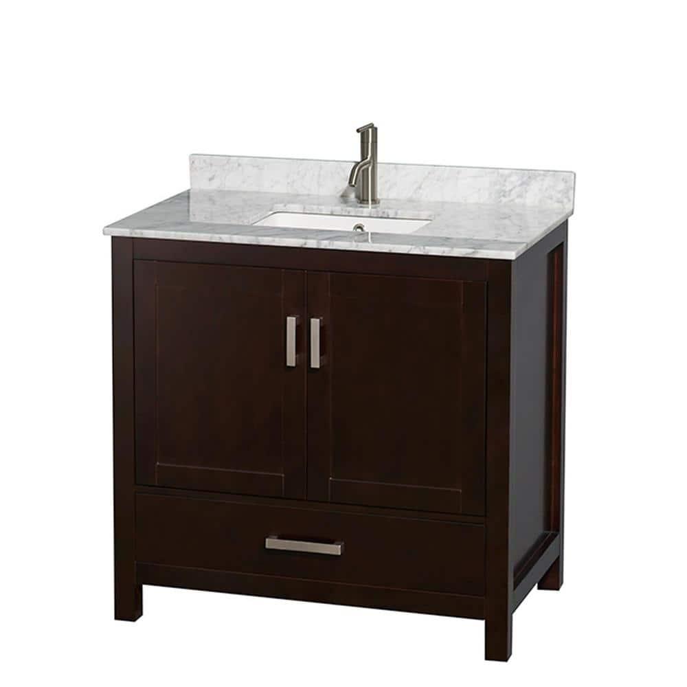 Wyndham Collection Sheffield 36" Freestanding Single Bathroom Vanity with Marble Top