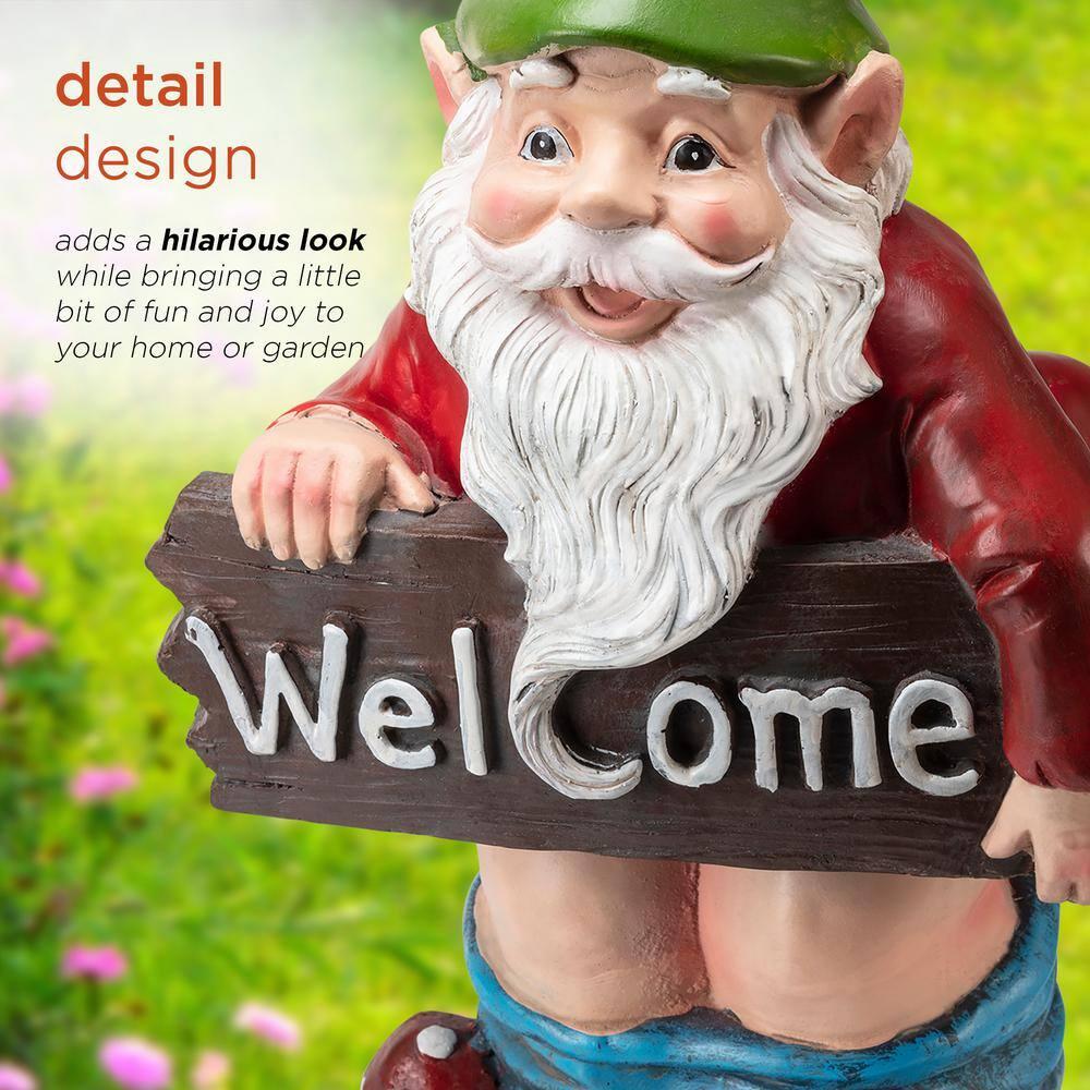 22"H Ceramic Outdoor Sculpture - Alpine Corporation: Garden Gnome with Welcome Sign, Mythical Decor