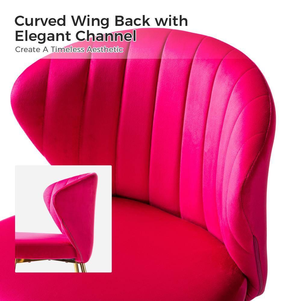Velvet Dining Chairs Set of 2 Upholstered Wingback Side Chairs Living Room Kitchen Fushia