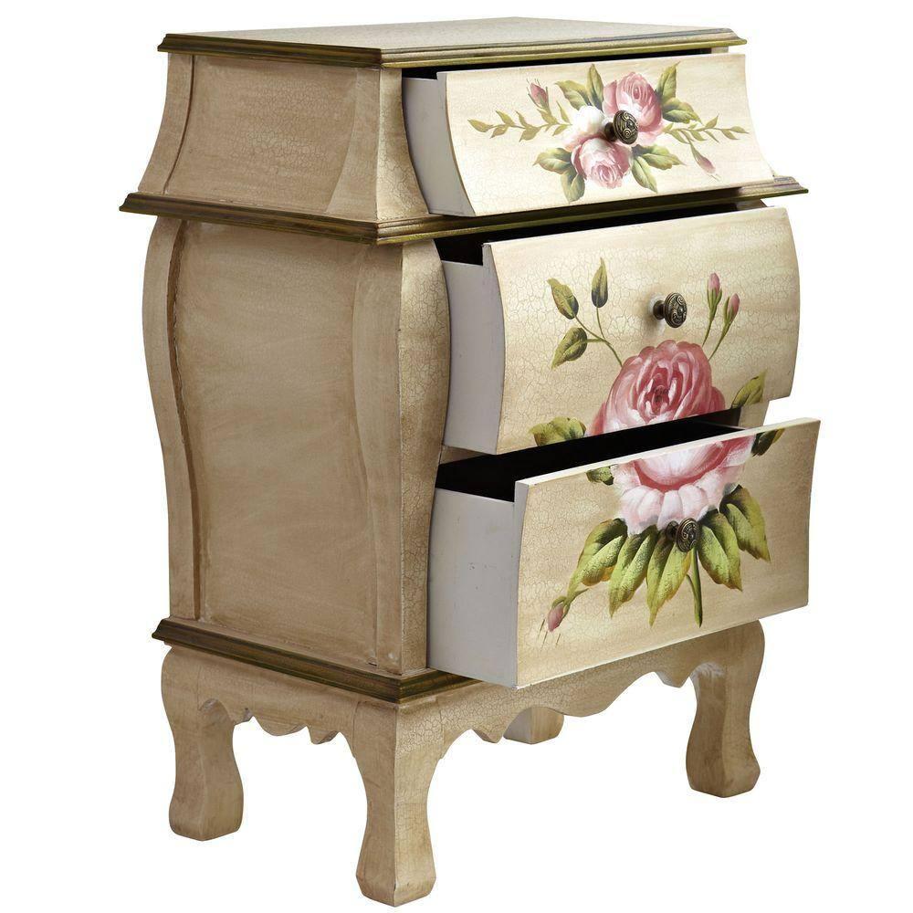 Nearly Natural Antique Night Stand w/Floral Art