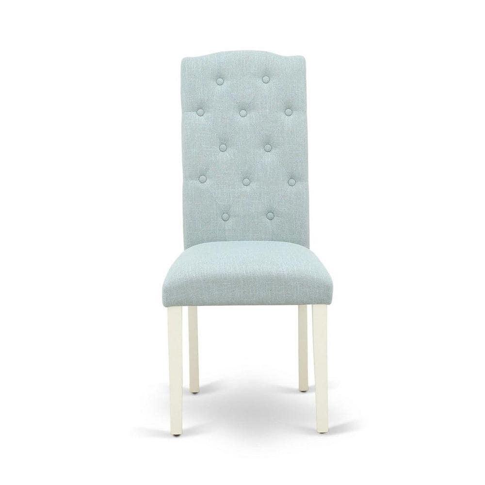 WECE5-WHI-15 5Pc Dining Set Includes a Rectangle Dinette Table with Butterfly Leaf and Four Parson Chairs with Baby Blue Fabric, White Finish