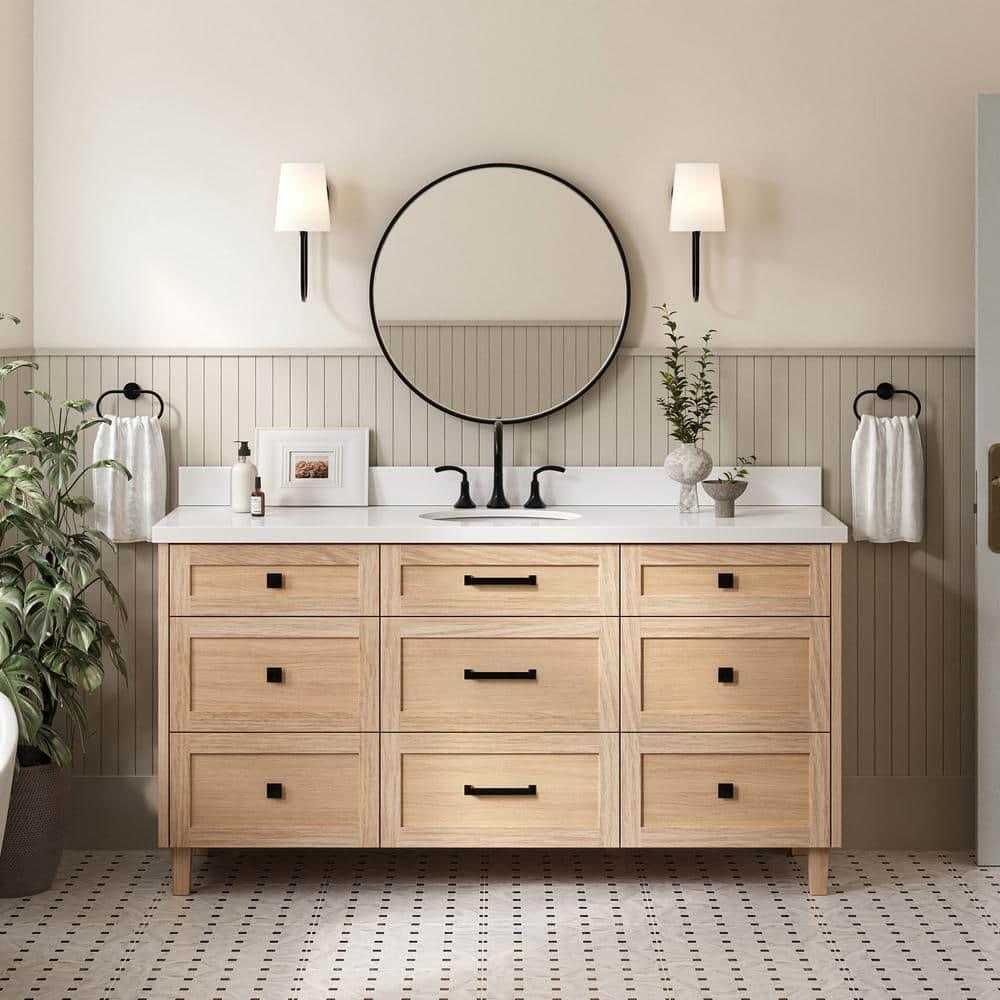 Ariel Bath Ariel Monrow 67 Inch Single Oval Sink Bathroom Vanity With Pure White Quartz Countertop