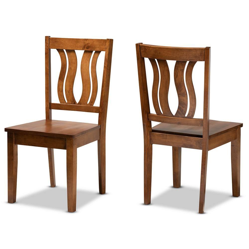 2pc FentonWood Dining Chair Set Walnut/Brown - Baxton Studio: Geometric Back, Upholstered, Armless: Sturdy Wood Frame