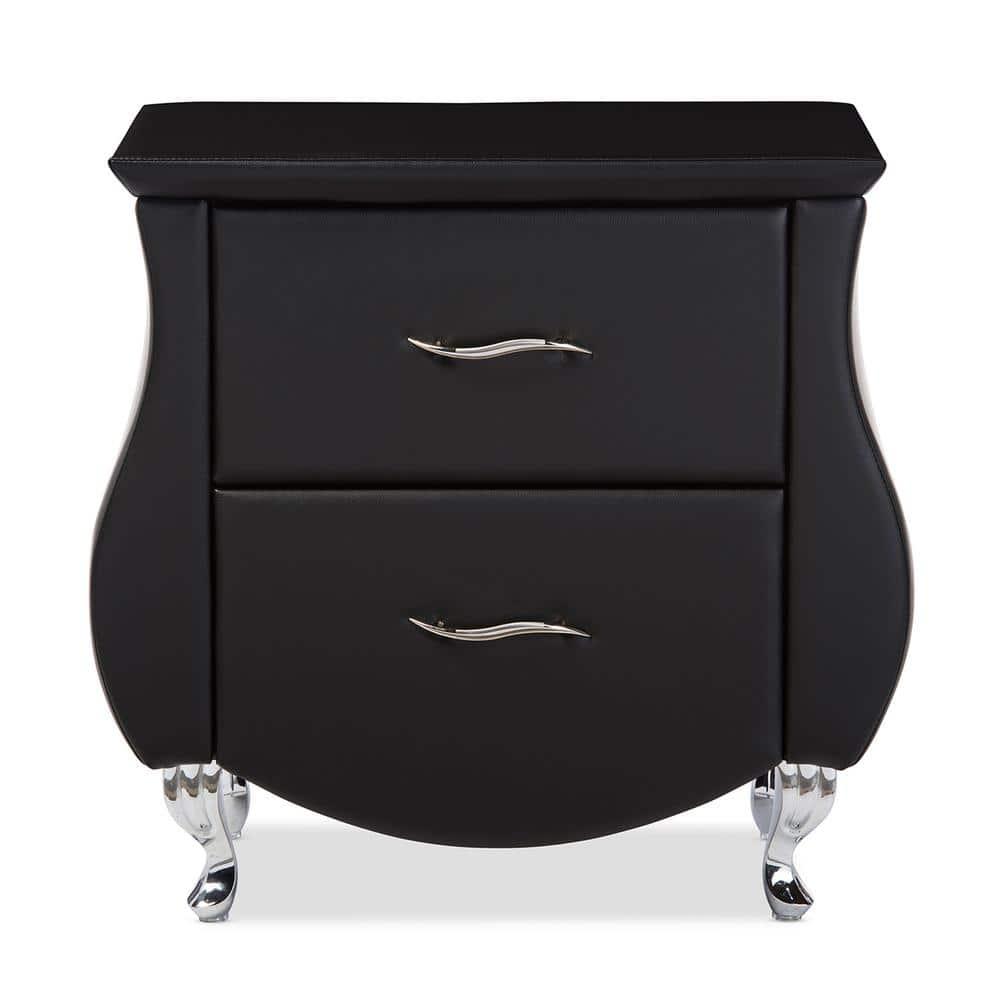 Erin Modern And Contemporary Faux Leather Upholstered Nightstand - Black - Baxton Studio: Elegant Bedside Table with Storage Drawer