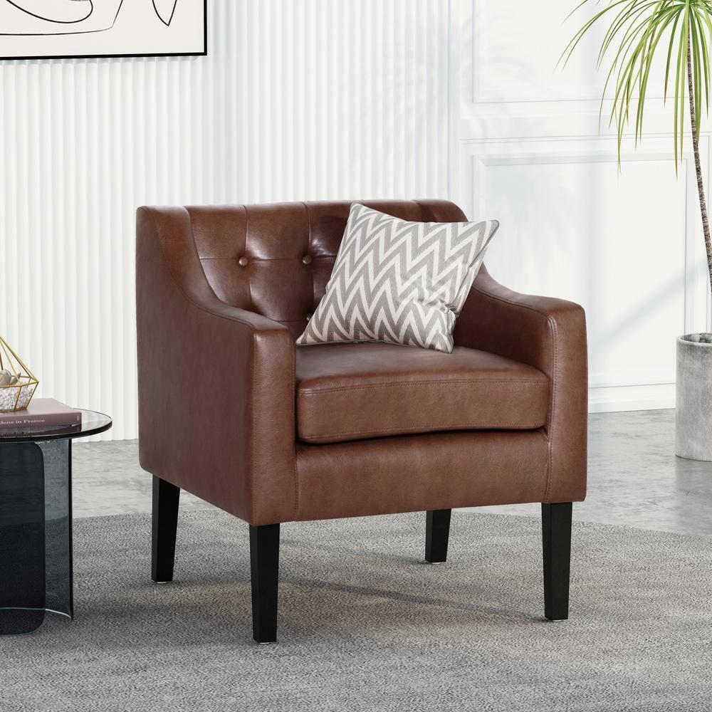 Noble House Annisa Faux Leather Club Chair, Dark Brown and Espresso