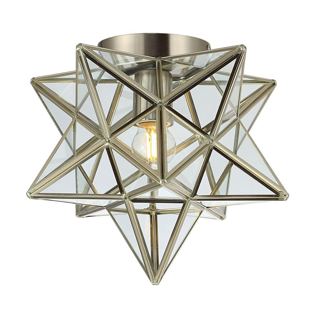 Stella 12" Moravian Star Metal/Glass LED Flush Mount, Nickel