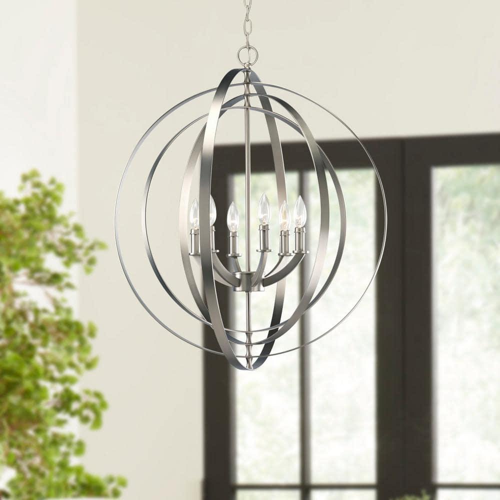Progress Lighting Equinox 6-Light Chandelier Pendant, Steel, Burnished Silver, No Shade