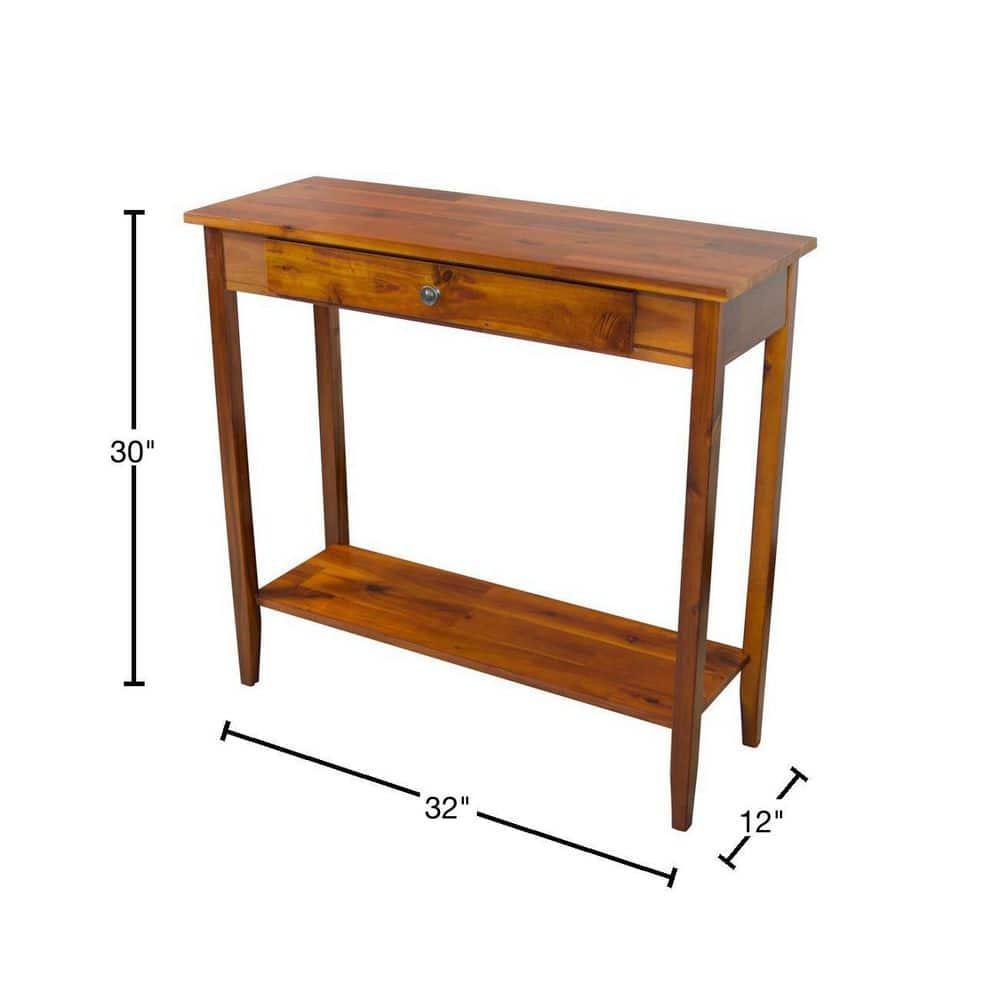 Casual Contemporary Living Solid Acacia Console Table with Drawer & Bottom Shelf- Mahogany