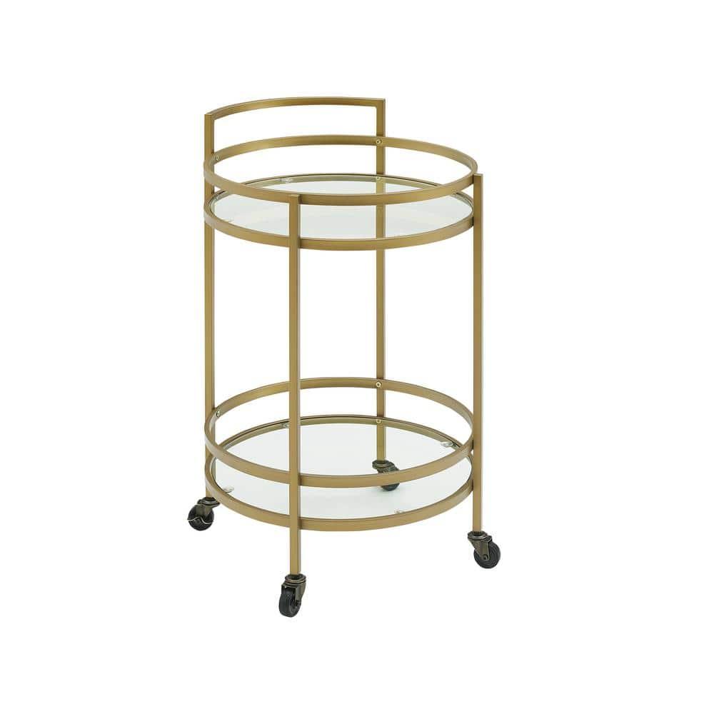 Bailey Round Bar Cart Gold - Crosley: Mobile Beverage & Drink Station, Tempered Glass Shelves, Steel Frame