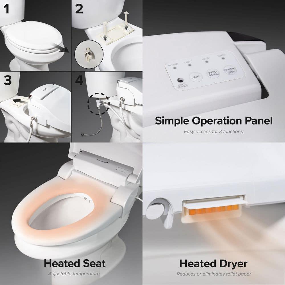 SB-2400ER Electric Bidet Toilet Seat for French Curve and Elongated Toilets White - SmartBidet: Heated, Polypropylene with Warmer Function