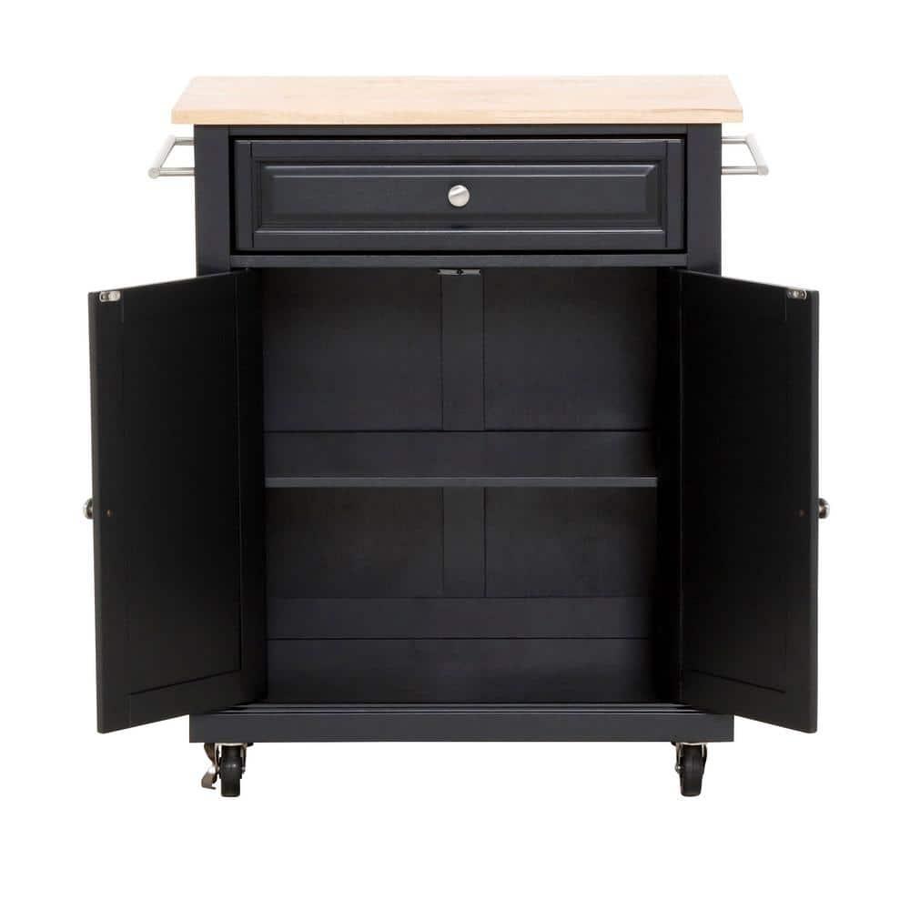 Wood Top Portable Kitchen Cart Wood/Black - Crosley: Traditional Farmhouse Design, Adjustable Shelf, Wheeled Storage Island