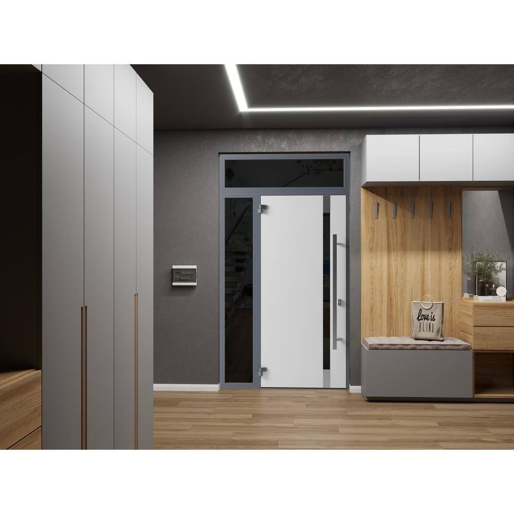 Front Exterior Prehung Steel Door / Ronex 1011 Grey / Stainless Inserts Entry Metal Modern Painted