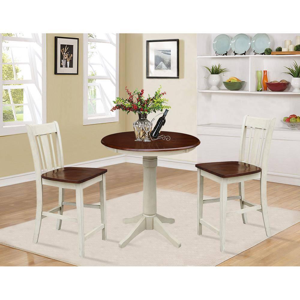 30" Round Pedestal Bar Height Table - Almond/Espresso
