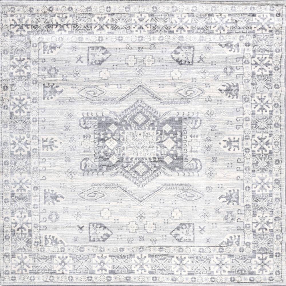 5' Square Modern Persian Vintage Medallion Area Rug, Light Gray - JONATHAN Y