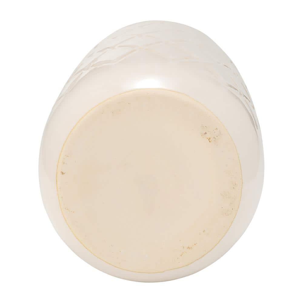 Sagebrook Home 12" Ceramic Vase - Contemporary Plaid Textured Ivory/Beige Vase For Floral Arrangements - Decorative Table Accent for Home or Office