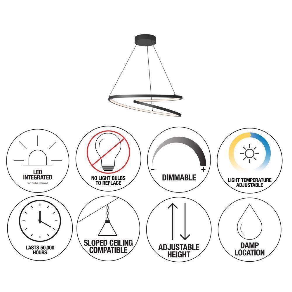 Artika Salto 26-Watt 1 Light Black Modern 3 CCT Integrated LED Pendant Light Fixture for Dining Room or Kitchen