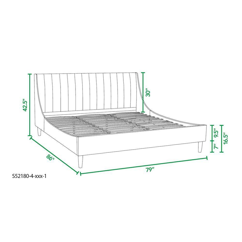 Aspen Vertical Tufted Headboard Platform Bed Set King Anthracite Black Velvet