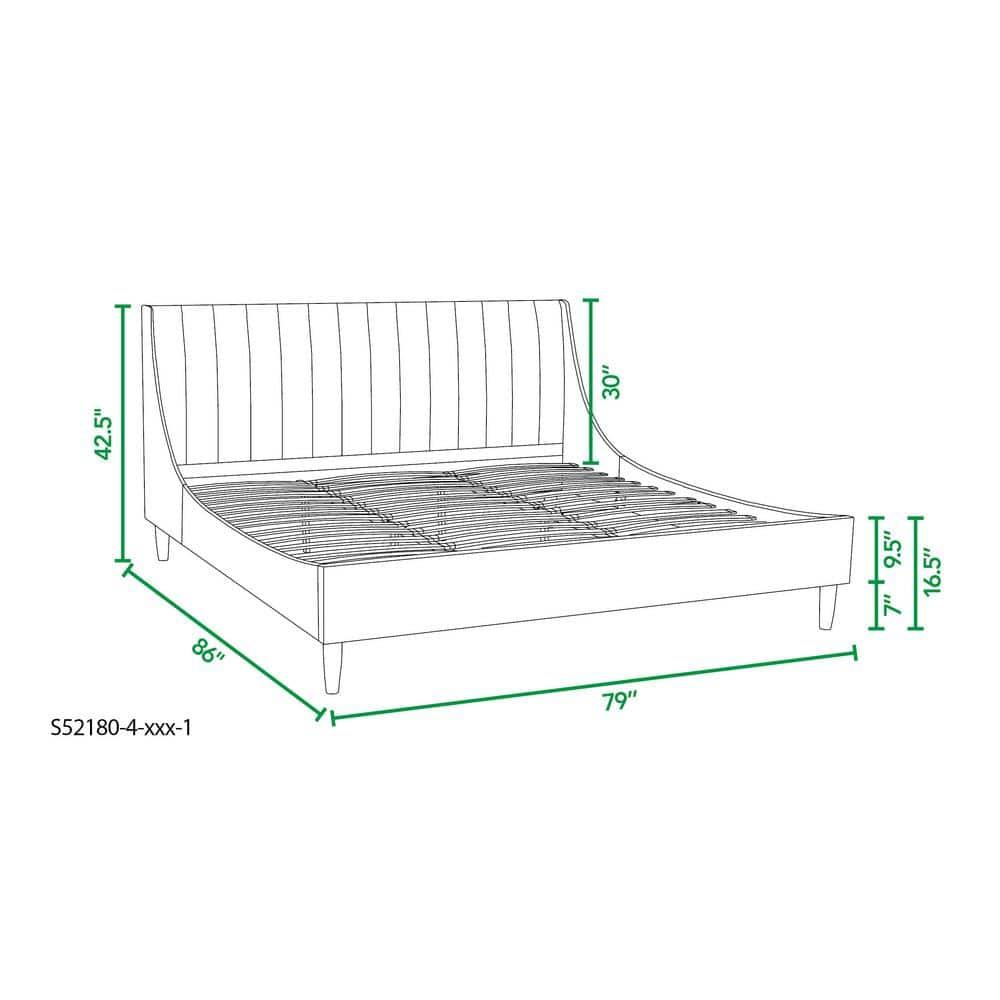 Aspen Vertical Tufted Headboard Platform Bed Set King Anthracite Black Velvet