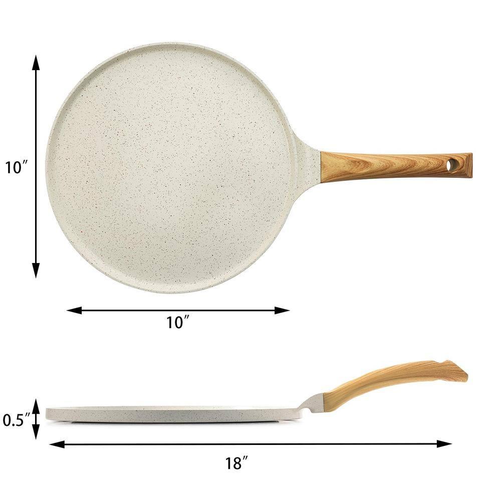 SENSARTE Nonstick Crepe Pan with Spreader, 10-Inch Natural Ceramic Coating Dosa Pan Pancake Flat Skillet Tawa Griddle with Stay-Cool Handle, Induction Compatible (White)