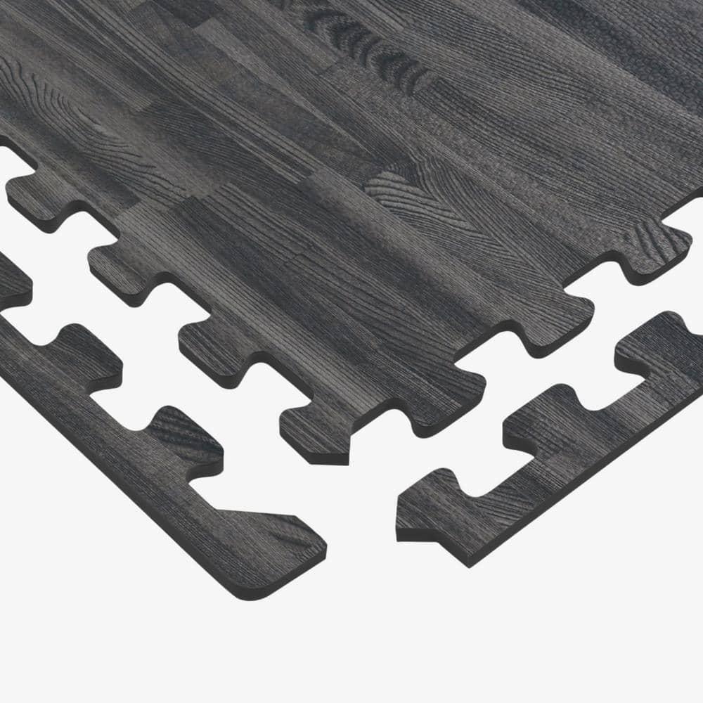 Forest Floor 5/8 Inch Thick Printed Foam Tiles, Premium Wood Grain Interlocking Foam Floor Mats, Anti-Fatigue Flooring, Carbon, 24 Sq Ft