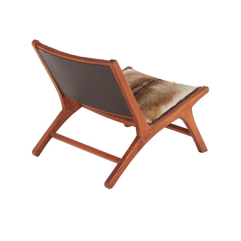 Set of 2 Rustic Goat Leather and Teak Accent Chairs Brown - Olivia & May: No Assembly, Indoor Use