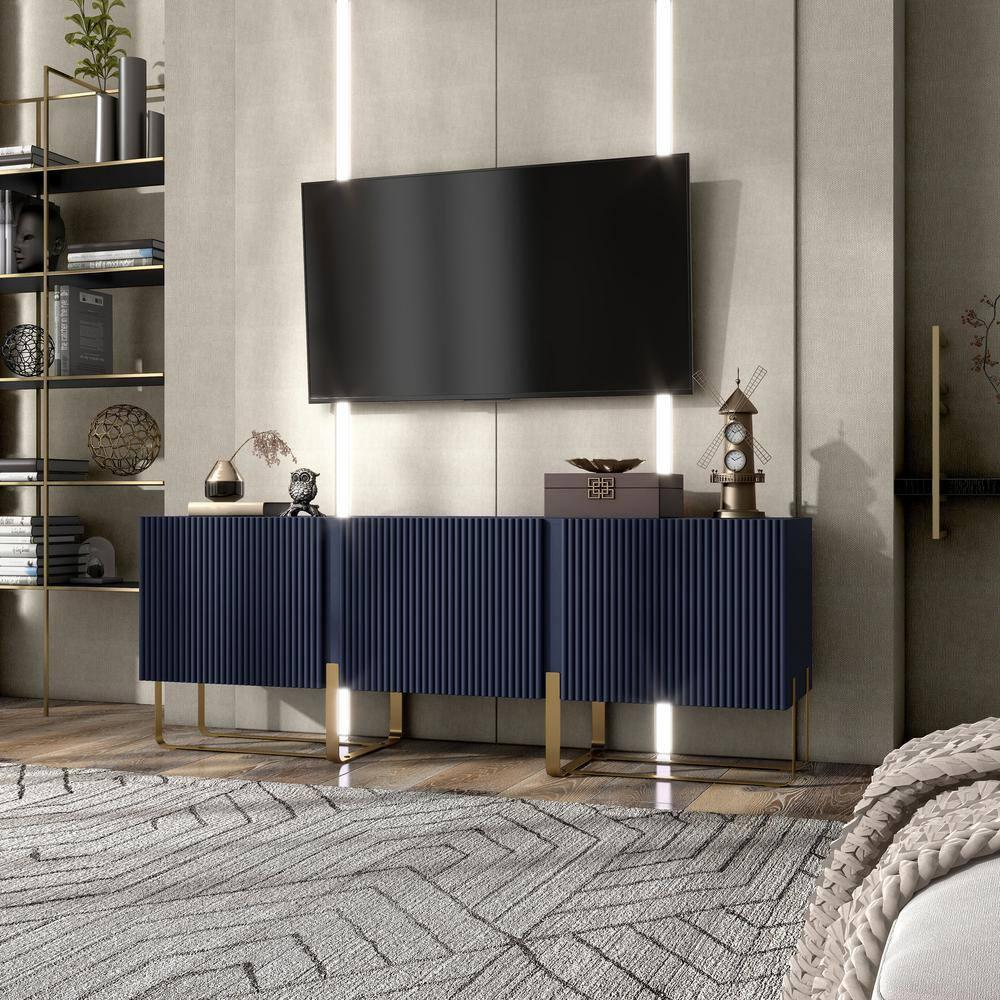 miBasics Forast Modern 3 Door Storage TV Stand for TVs up to 65" Indigo Blue