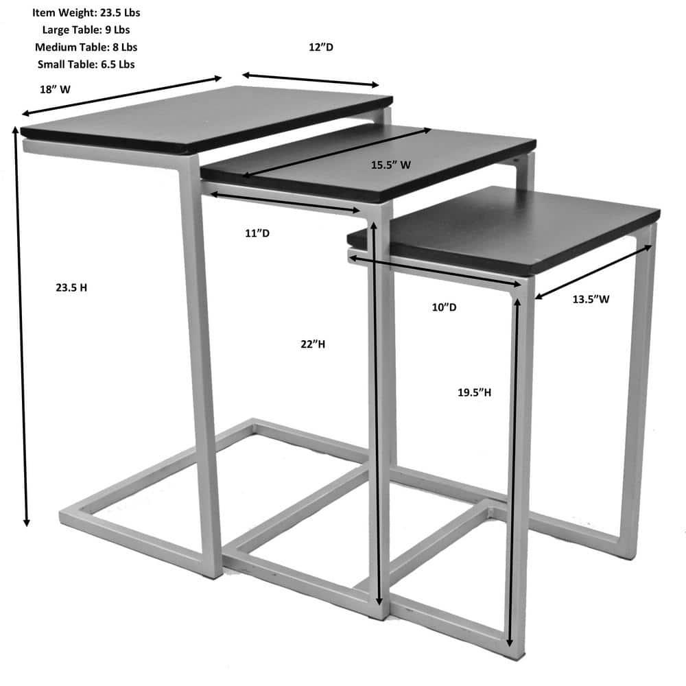 Carolina Living Addison Nesting Table Set Whitewash: Solid Mango Wood, Iron Frame, 3-Piece