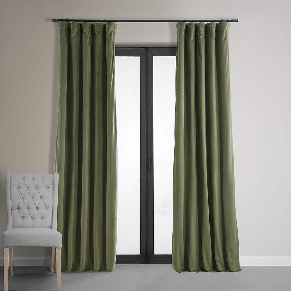 Half Price Drapes Signature Hunter Green Velvet Blackout Curtains For Bedrooms (1 Panel), 50WX 84L