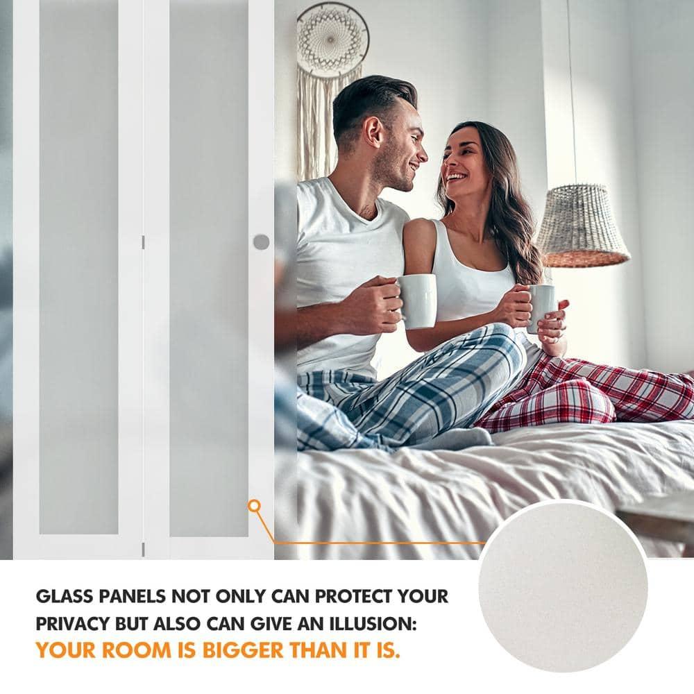 Luxdecor 80'' Solid Core Manufactured Wood 1-Lite Frosted Glass Bi-fold Door With Installation Hardware Kit